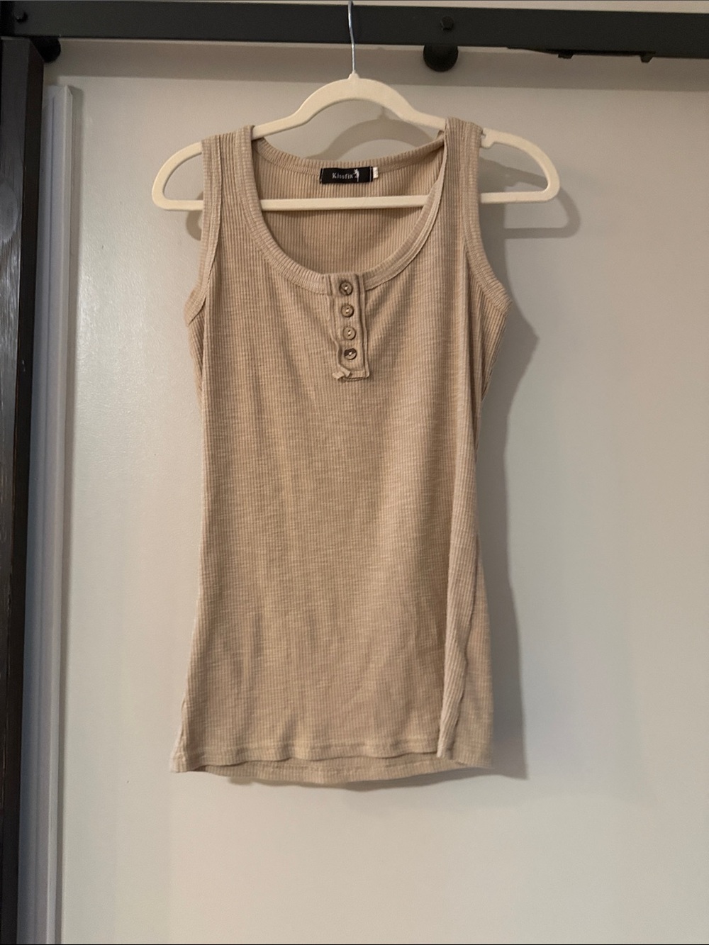 Kensie Beige Ribbed Henley Tank Top